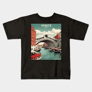 Rialto Bridge Venice Italy Vintage Tourism Travel Poster Kids T-Shirt